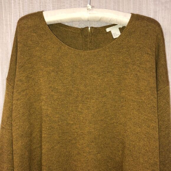 H&M M Mustard Heather Back Zip Wool Blend High Low Crewneck Pullover Sweater - Picture 3 of 12